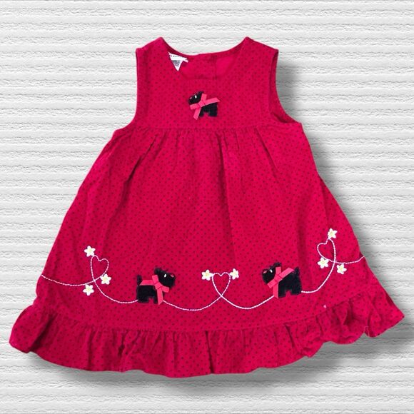 Blueberi Boulevard Scotty Dog Micro Corduroy Swiss Dot Red And Black 24M Dress - Picture 1 of 7